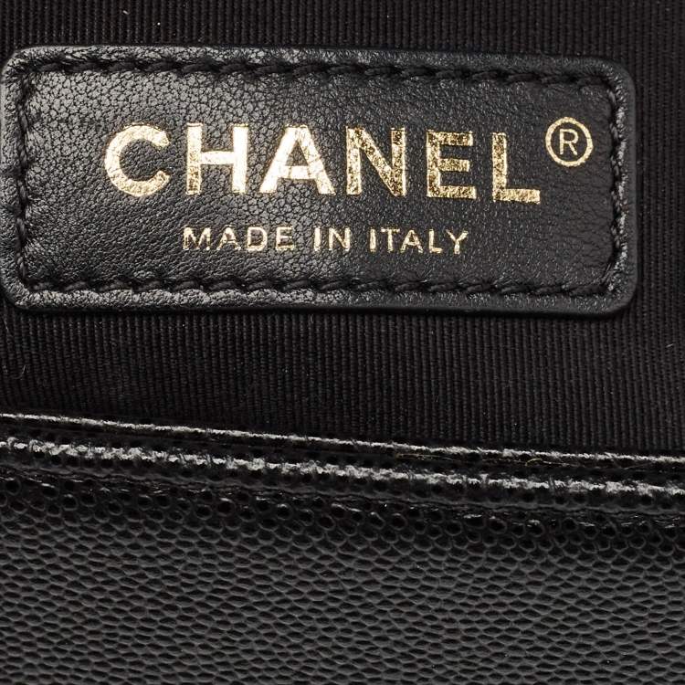 Pre Owned Chanel Black Quilted Caviar Leather Medium Boy Flap Bag
