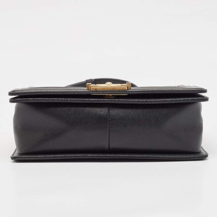 Pre Owned Chanel Black Quilted Caviar Leather Medium Boy Flap Bag
