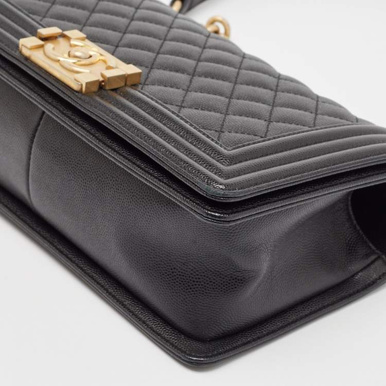 Pre Owned Chanel Black Quilted Caviar Leather Medium Boy Flap Bag