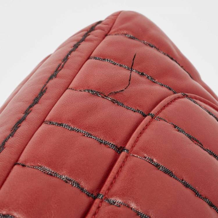 Pre Owned Chanel Dark Red Vertical Stitch Leather Jumbo Single Flap Bag