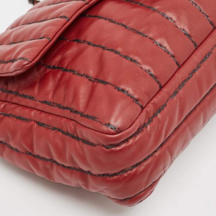 Pre Owned Chanel Dark Red Vertical Stitch Leather Jumbo Single Flap Bag