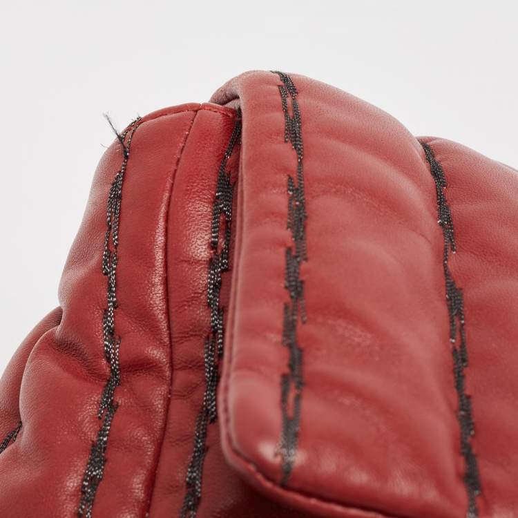 Pre Owned Chanel Dark Red Vertical Stitch Leather Jumbo Single Flap Bag