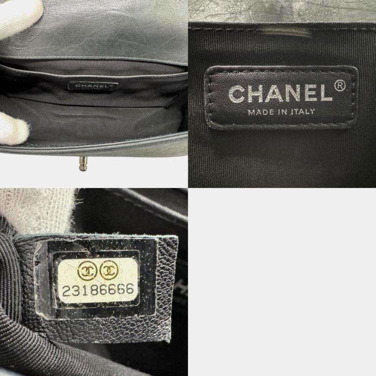 Pre Owned Chanel Leather Metal Silver Black Boy Chanel Shoulder Bag