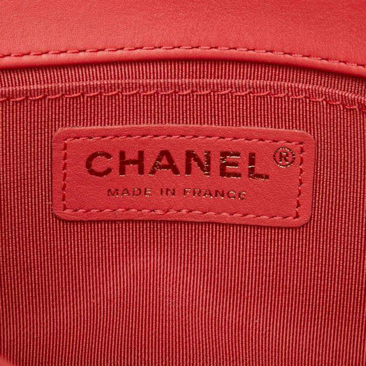 Pre Owned Chanel Pink White Multicolor Tweed Leather Boy Coco Mark Chain Shoulder Bag