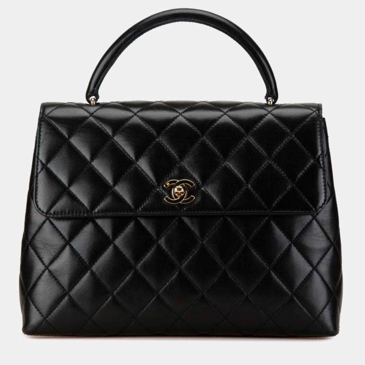 Pre Owned Chanel Black Lambskin Matelasse Coco Mark Flap Bag