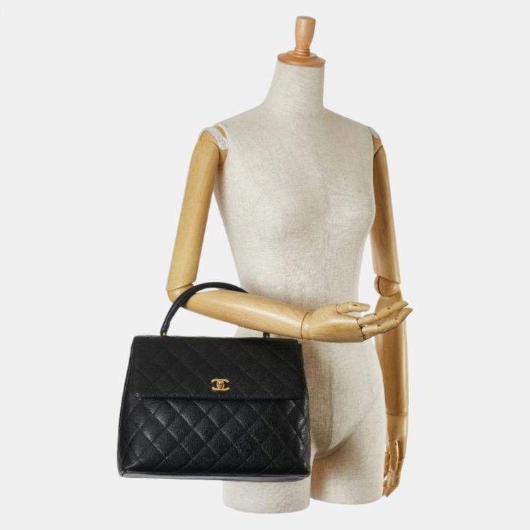 Pre Owned Chanel Black Caviar Skin Matelasse Coco Mark Handbag