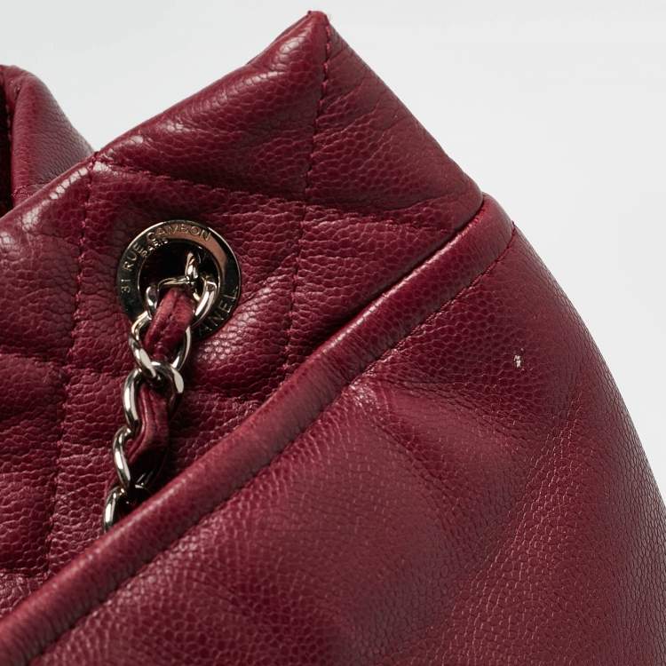 Pre Owned Chanel Dark Red Quilted Caviar Leather CC Timeless Soft Tote