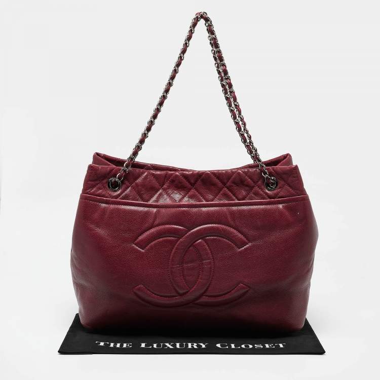 Pre Owned Chanel Dark Red Quilted Caviar Leather CC Timeless Soft Tote