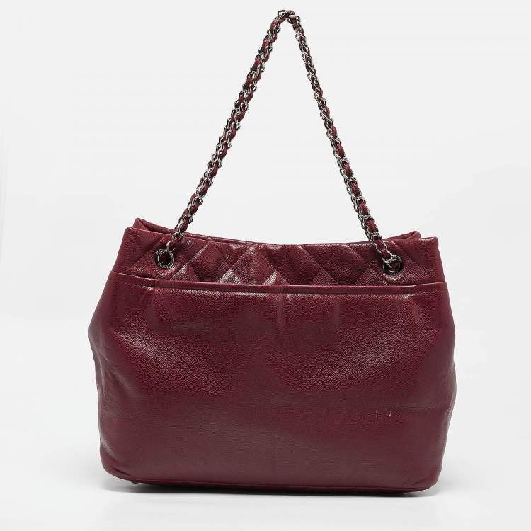 Pre Owned Chanel Dark Red Quilted Caviar Leather CC Timeless Soft Tote