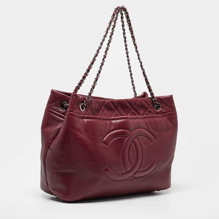 Pre Owned Chanel Dark Red Quilted Caviar Leather CC Timeless Soft Tote