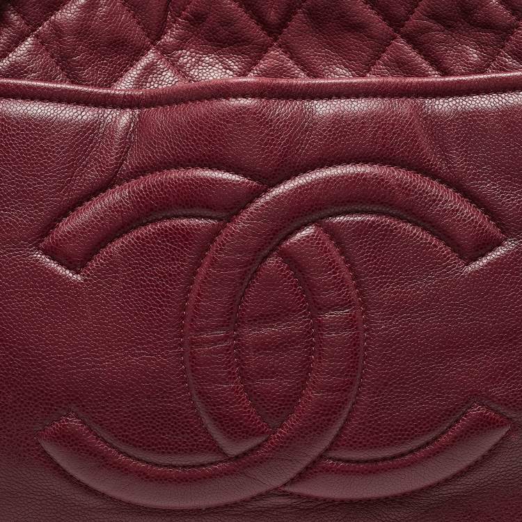Pre Owned Chanel Dark Red Quilted Caviar Leather CC Timeless Soft Tote
