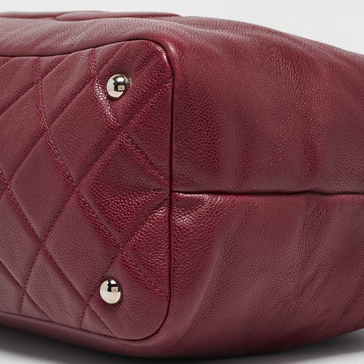 Pre Owned Chanel Dark Red Quilted Caviar Leather CC Timeless Soft Tote
