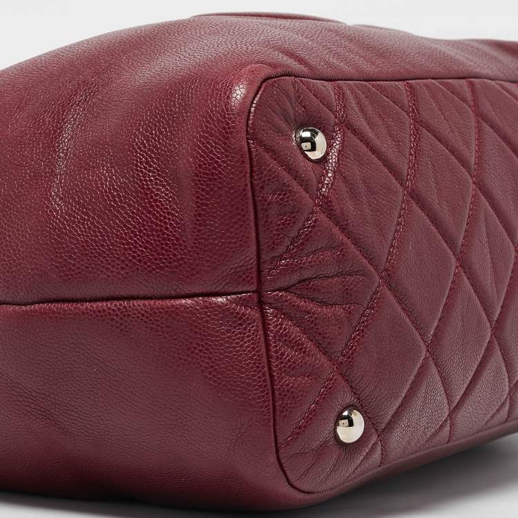 Pre Owned Chanel Dark Red Quilted Caviar Leather CC Timeless Soft Tote