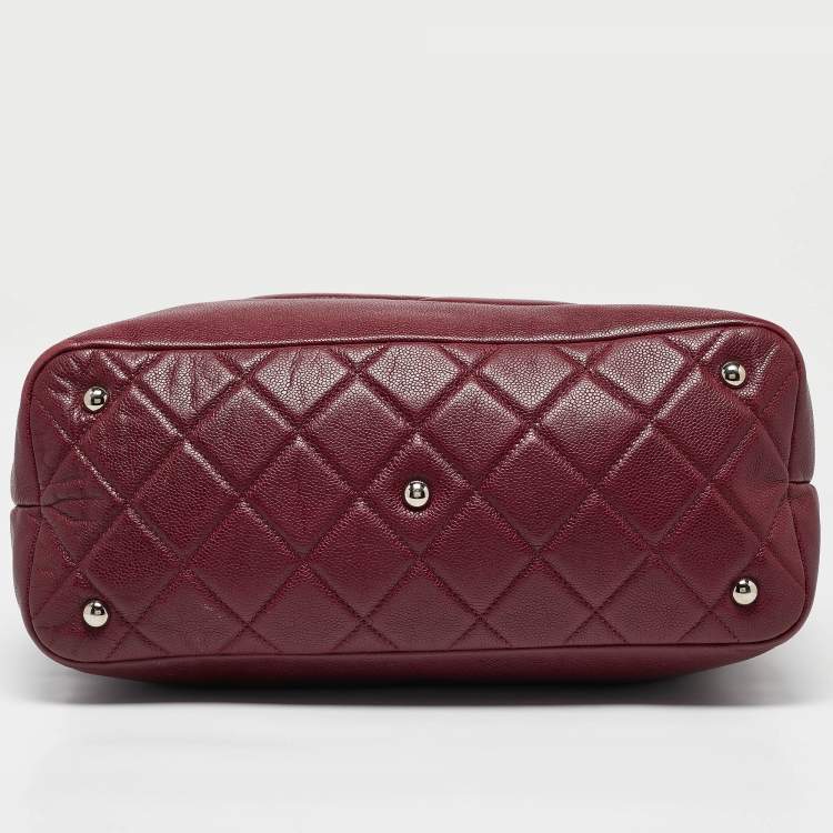 Pre Owned Chanel Dark Red Quilted Caviar Leather CC Timeless Soft Tote