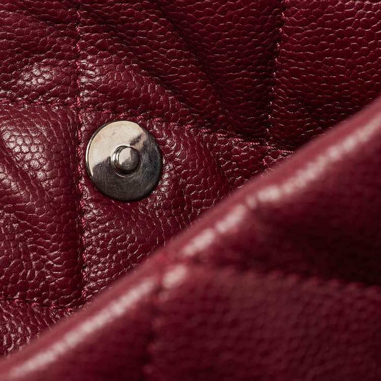 Pre Owned Chanel Dark Red Quilted Caviar Leather CC Timeless Soft Tote