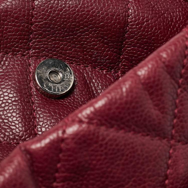 Pre Owned Chanel Dark Red Quilted Caviar Leather CC Timeless Soft Tote