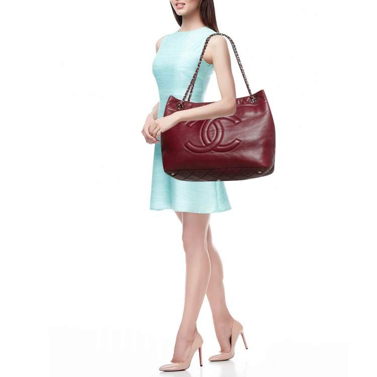 Pre Owned Chanel Dark Red Quilted Caviar Leather CC Timeless Soft Tote