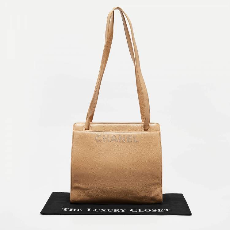 Pre Owned Chanel Beige Caviar Leather Vintage Tote