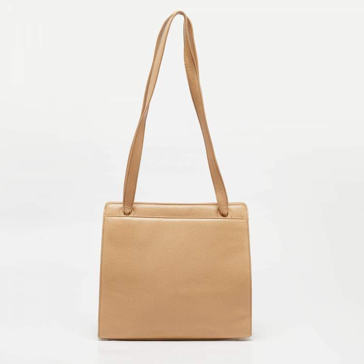 Pre Owned Chanel Beige Caviar Leather Vintage Tote