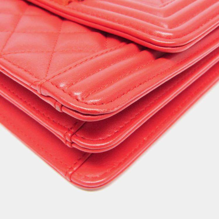 Pre Owned Chanel Red Boy Chanel Leather Shoulder Bag