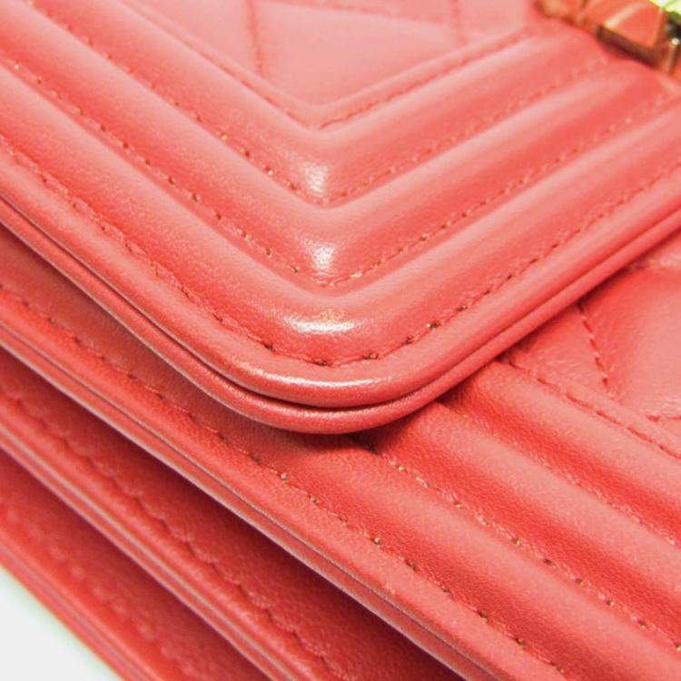 Pre Owned Chanel Red Boy Chanel Leather Shoulder Bag