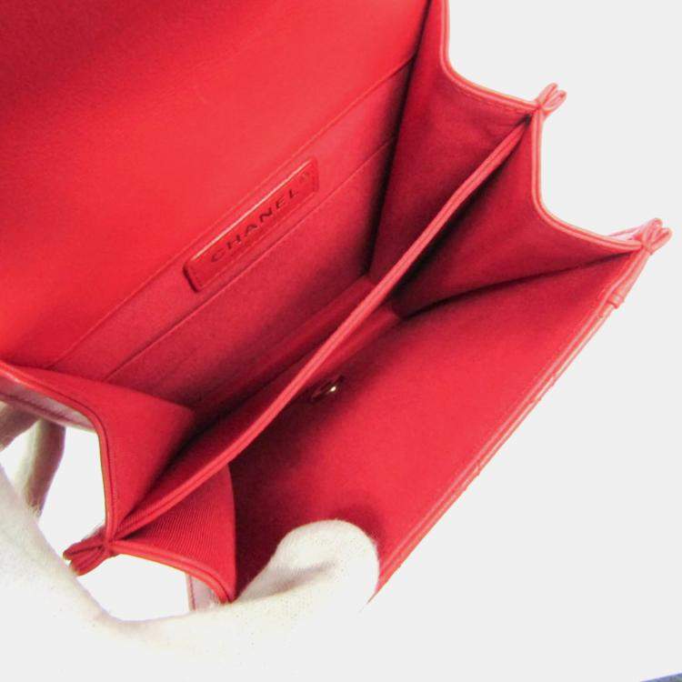 Pre Owned Chanel Red Boy Chanel Leather Shoulder Bag