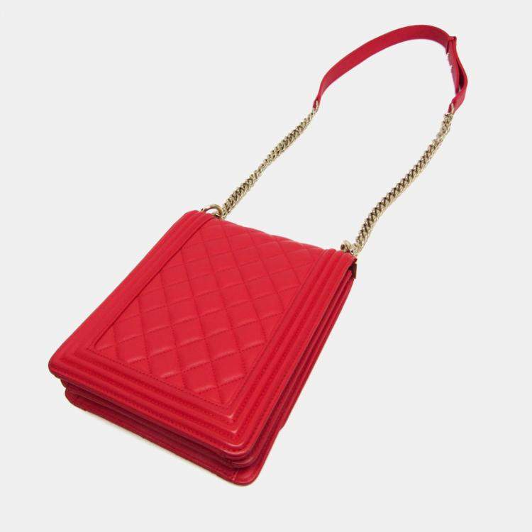 Pre Owned Chanel Red Boy Chanel Leather Shoulder Bag