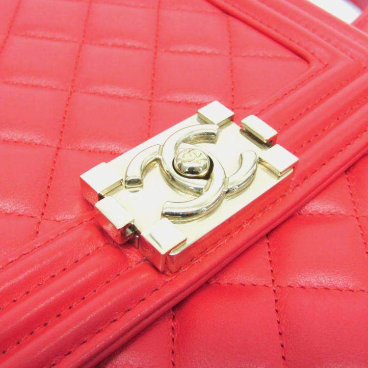 Pre Owned Chanel Red Boy Chanel Leather Shoulder Bag