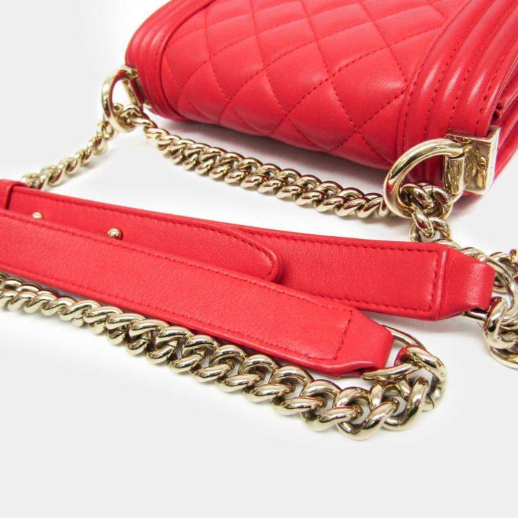 Pre Owned Chanel Red Boy Chanel Leather Shoulder Bag