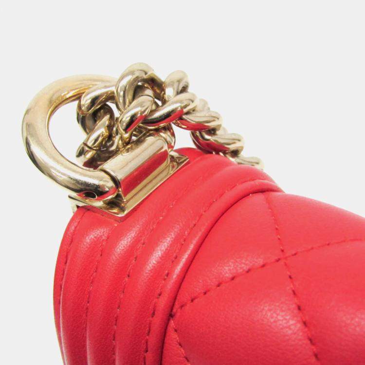 Pre Owned Chanel Red Boy Chanel Leather Shoulder Bag