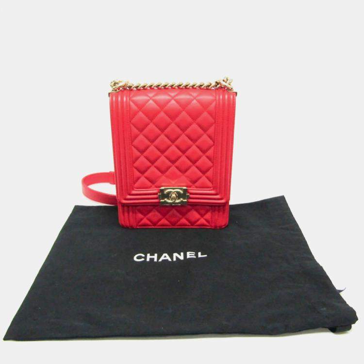 Pre Owned Chanel Red Boy Chanel Leather Shoulder Bag