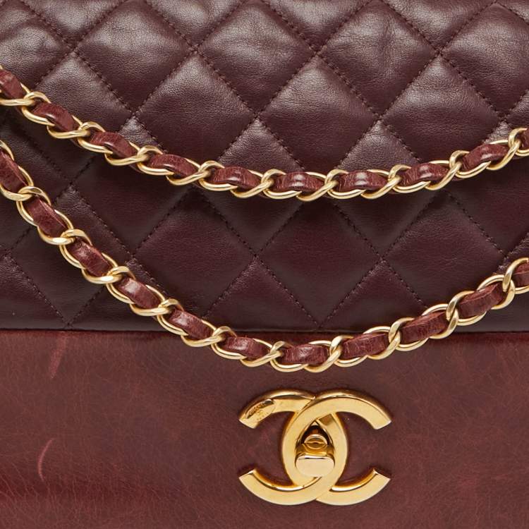 Pre Owned Chanel Burgundy Quilted Leather Jumbo Soft Elegance Flap Bag