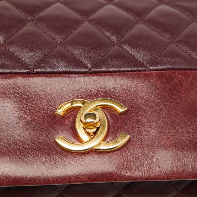 Pre Owned Chanel Burgundy Quilted Leather Jumbo Soft Elegance Flap Bag
