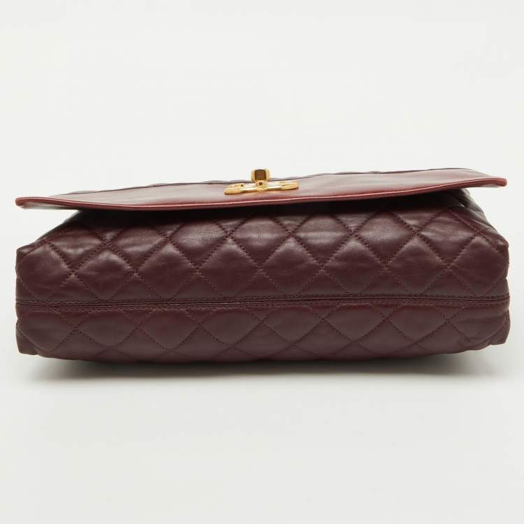 Pre Owned Chanel Burgundy Quilted Leather Jumbo Soft Elegance Flap Bag