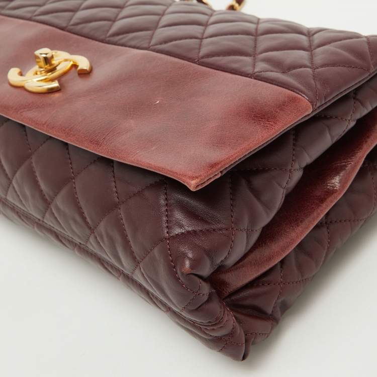 Pre Owned Chanel Burgundy Quilted Leather Jumbo Soft Elegance Flap Bag