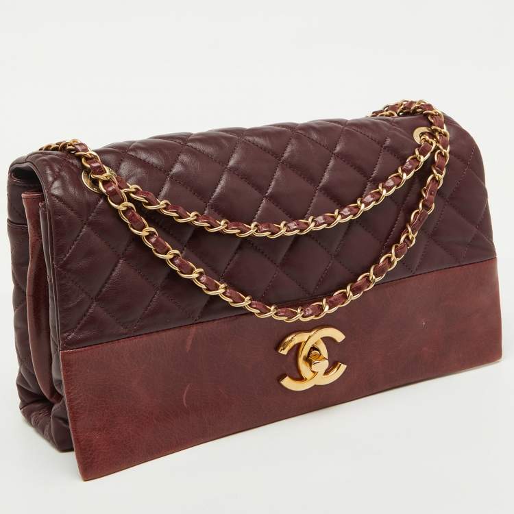 Pre Owned Chanel Burgundy Quilted Leather Jumbo Soft Elegance Flap Bag