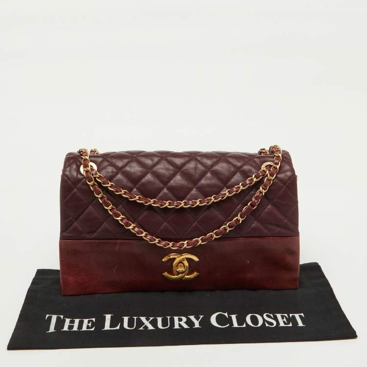 Pre Owned Chanel Burgundy Quilted Leather Jumbo Soft Elegance Flap Bag