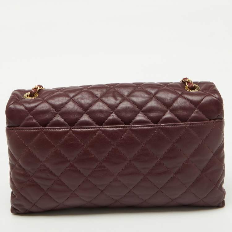 Pre Owned Chanel Burgundy Quilted Leather Jumbo Soft Elegance Flap Bag