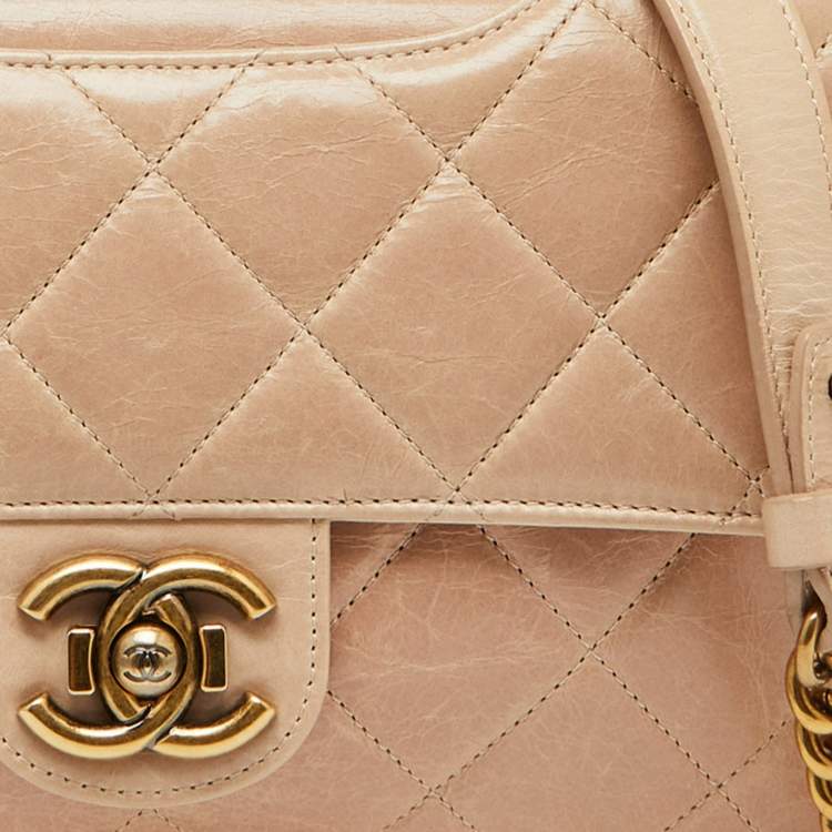 Pre Owned Chanel Beige Quilted Leather Perfect Edge Flap Bag