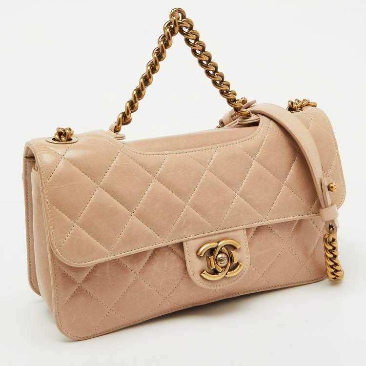 Pre Owned Chanel Beige Quilted Leather Perfect Edge Flap Bag