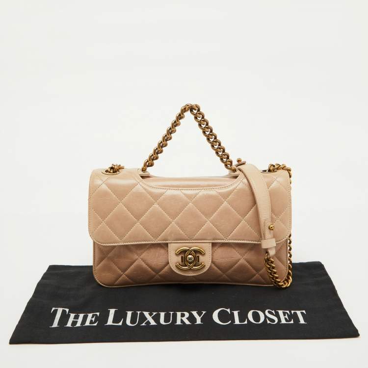 Pre Owned Chanel Beige Quilted Leather Perfect Edge Flap Bag