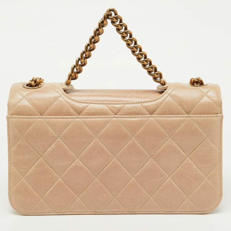 Pre Owned Chanel Beige Quilted Leather Perfect Edge Flap Bag