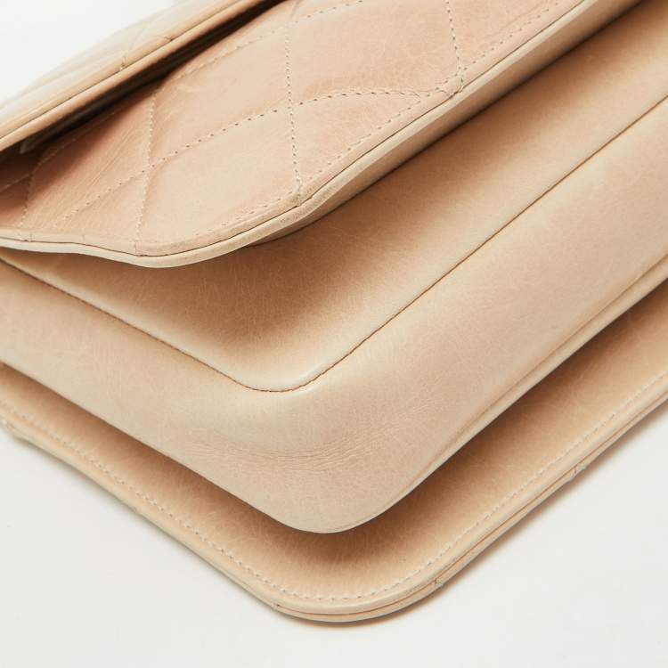 Pre Owned Chanel Beige Quilted Leather Perfect Edge Flap Bag