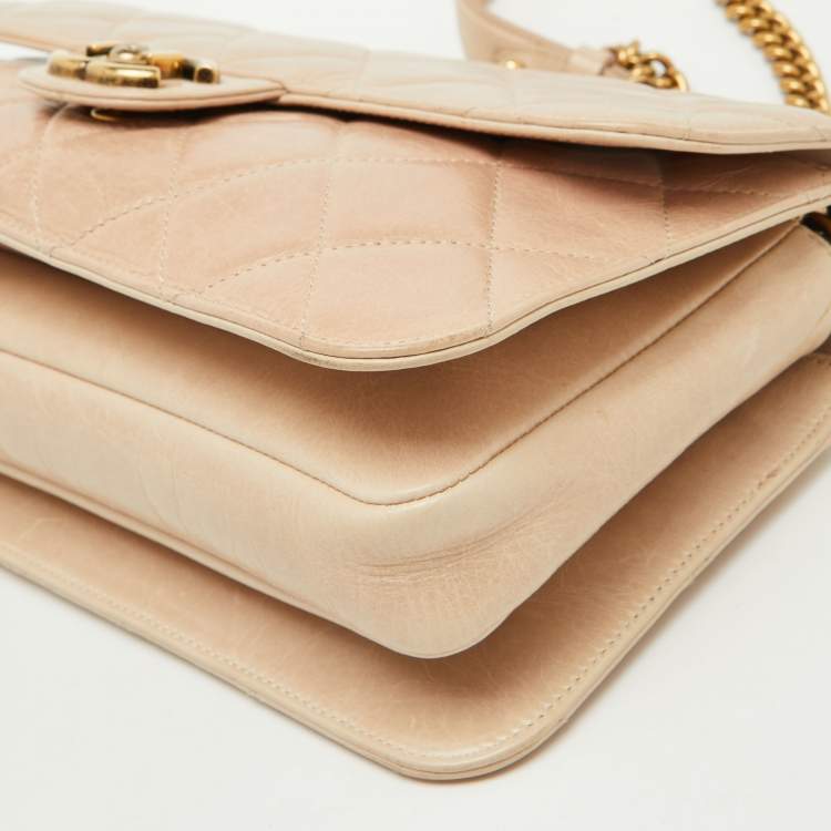 Pre Owned Chanel Beige Quilted Leather Perfect Edge Flap Bag