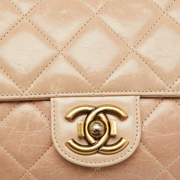 Pre Owned Chanel Beige Quilted Leather Perfect Edge Flap Bag