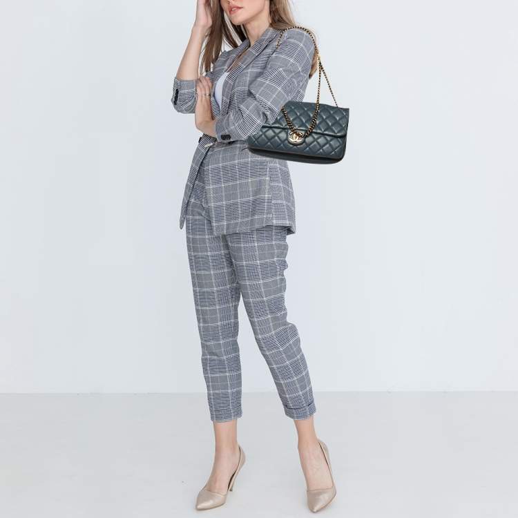 Pre Owned Chanel Blue Quilted Leather CC Crown Flap Bag