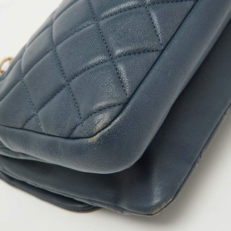Pre Owned Chanel Blue Quilted Leather CC Crown Flap Bag