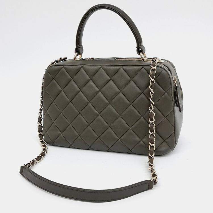 Pre Owned Chanel Green Leather Trendy CC Bowling Bag