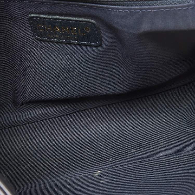 Pre Owned Chanel Navy Blue Leather Cube Embossed Medium Boy Flap Bag