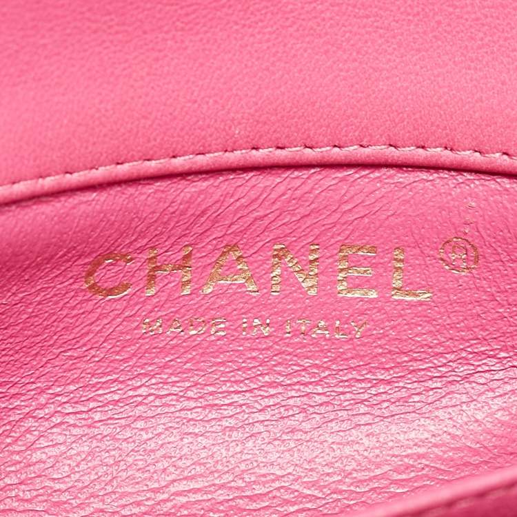 Pre Owned Chanel Fuchsia Chevron Leather Extra Mini Rectangular Flap Bag